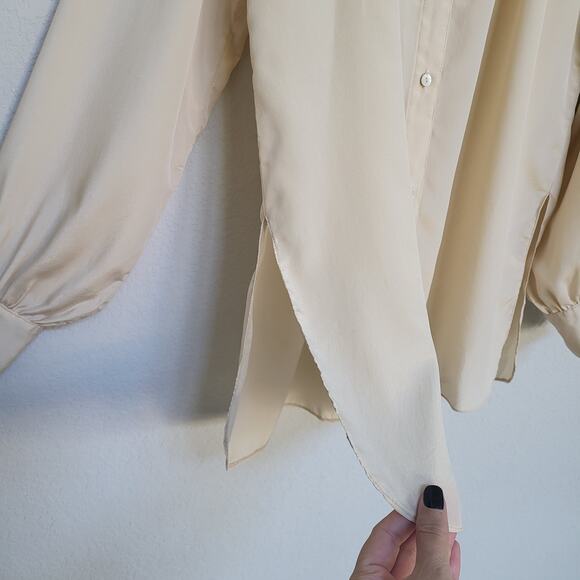 Shirt Strings California Vintage Blouse Top Womens Medium Beige Long Sleeve - Picture 5 of 11